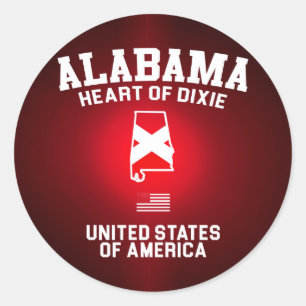 Pegatina Redonda Alabama Corazón de Dixie