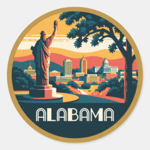 Pegatina Redonda Alabama EE. UU. Birmingham Sur Profundo Historia �