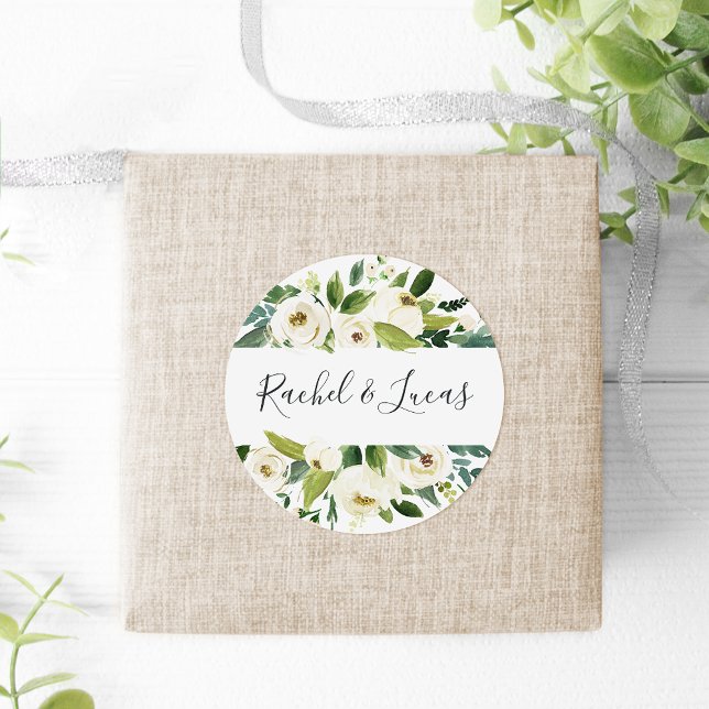Pegatina Redonda Alabaster | Boda Botánico Floral (Subido por el creador)
