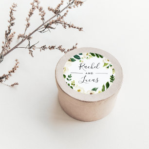 Pegatina Redonda Alabaster Boda de guirnaldas botánicas