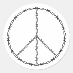 Pegatina Redonda Alambre de púas Negro aislado signo de paz creativ