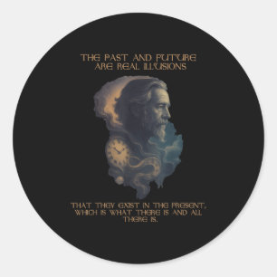 Pegatina Redonda Alan Watts Cita Time Illusion Clock Cosmic Mind