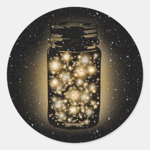 Pegatina Redonda Alarma De Luciérnagas Con Estrellas Nocturnas