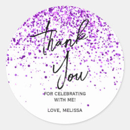 Pegatina Redonda Alarma morada Purpurina blanco cumpleaños espumoso