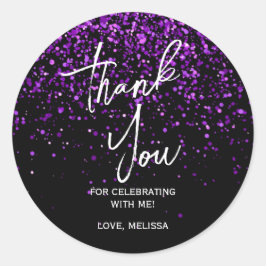 Pegatina Redonda Alarmante morado Purpurina negro cumpleaños gracia