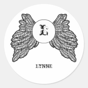 Pegatina Redonda Alas Ángel Monogramadas Personalizadas