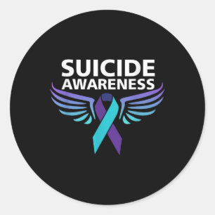 Pegatina Redonda Alas De Camisas De Sensibilización Suicida Y Suici