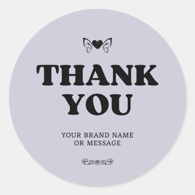 Pegatina Redonda Alas de Corazón de Lavanda Agradecimiento Negocio  (Anverso)