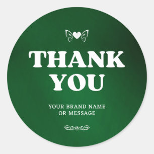Pegatina Redonda Alas de Corazón Verde Agradecimiento Negocio Boda
