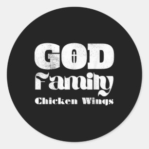 Pegatina Redonda Alas de Pollo de Dios Familia Cristiano Jesús Cree