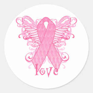 Pegatina Redonda Alas rosadas del amor de la cinta
