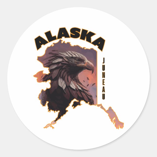Pegatina Redonda Alaska Bald Eagle Adventure T-Shirt (Anverso)