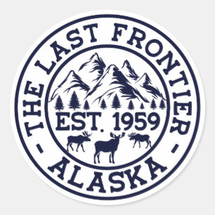 Pegatina Redonda Alaska La última frontera Montañas Alce Recuerdo