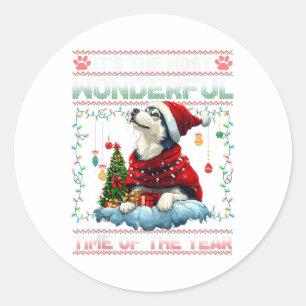 Pegatina Redonda Alaska Malamute Decoraciones de árboles de Navidad