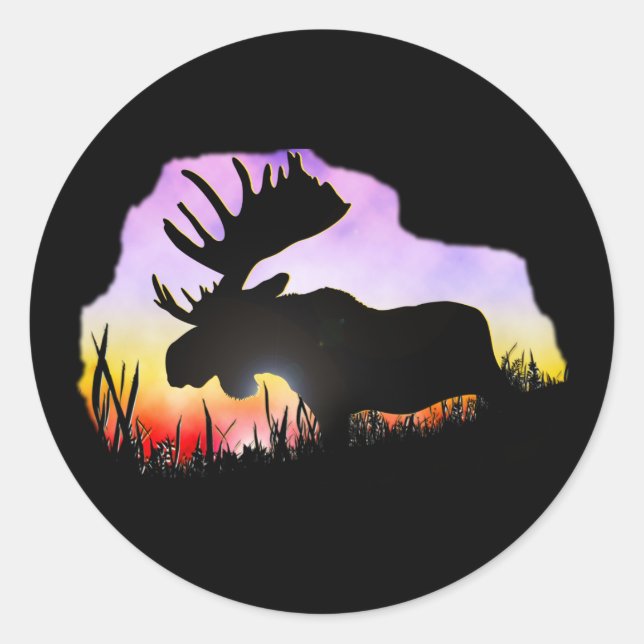 Pegatina Redonda Alaska Moose Sillouette (Anverso)