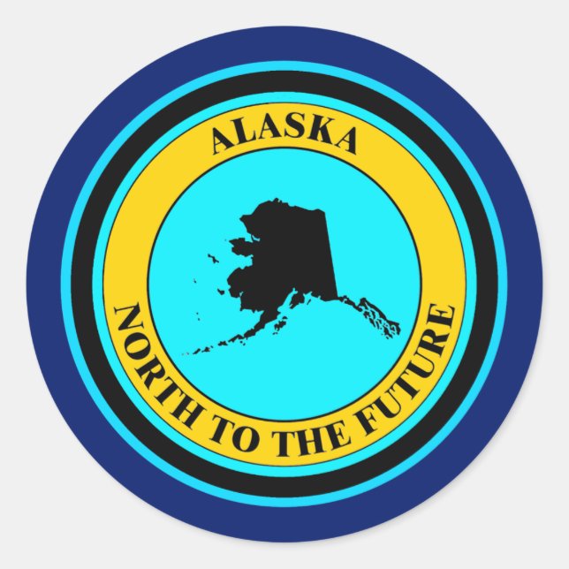 PEGATINA REDONDA ALASKA NORTE AL FUTURO (Anverso)