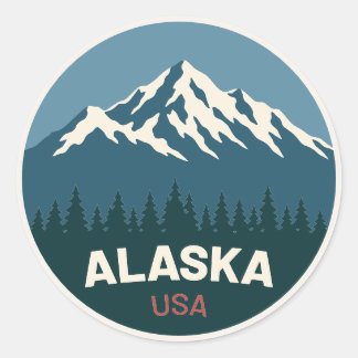 Pegatina Redonda Alaska USA – Vintage Travel Sticker
