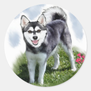 Pegatina Redonda Alaskan Klee Kai Art