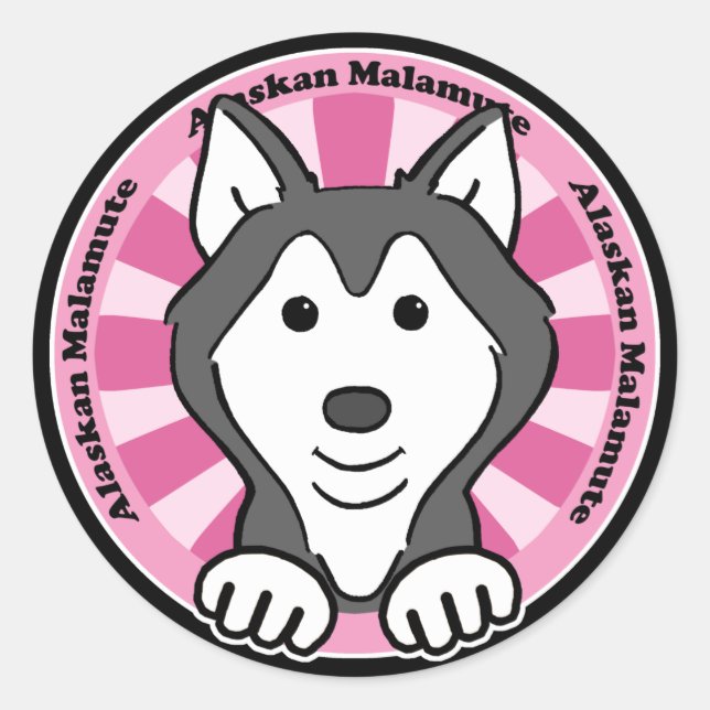 Pegatina Redonda Alaskan Malamute (Anverso)
