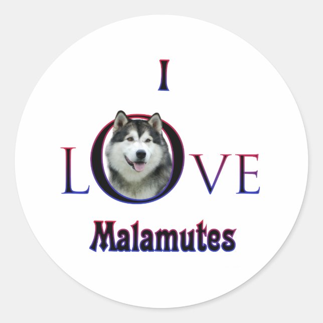 Pegatina Redonda Alaskan Malamute I Love (Anverso)