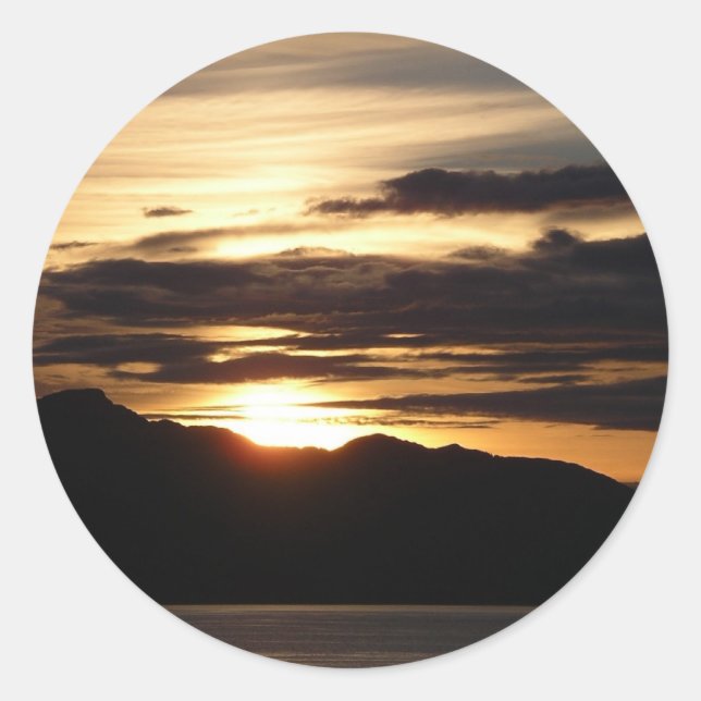 Pegatina Redonda Alaskan Sunset III Hermosa Fotografía de Alaska (Anverso)