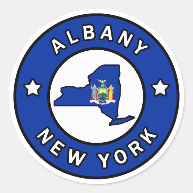 Pegatina Redonda Albany New York (Anverso)