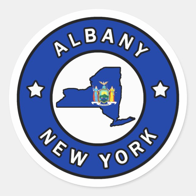 Pegatina Redonda Albany New York (Anverso)