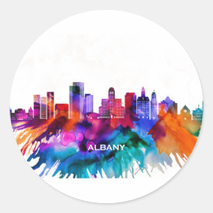Pegatina Redonda Albany Skyline