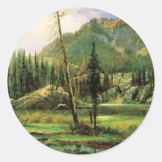 Pegatina Redonda Albert Bierstadt - Sierra Nevada Mountains, (Anverso)