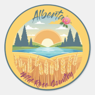 Pegatina Redonda Alberta: País Rosa salvaje