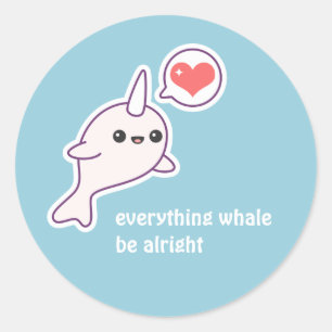 Pegatina Redonda Albino Narwhal