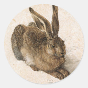Pegatina Redonda Albrecht Dürer - Junger Hase (liebre joven), 1502