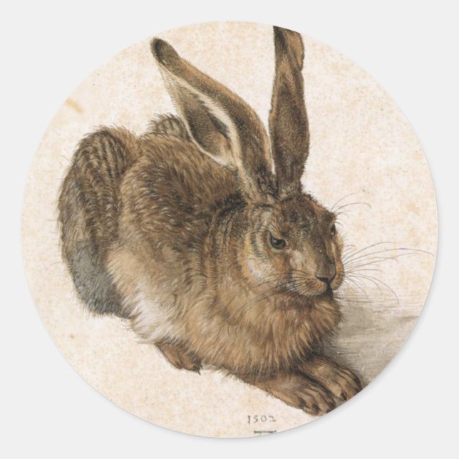 Pegatina Redonda Albrecht Dürer - Junger Hase (Young Hare), 1502 (Anverso)