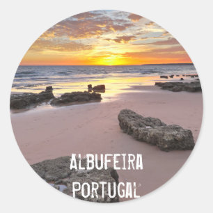 Pegatina Redonda Albufeira - Portugal. Vacaciones de verano en Alga