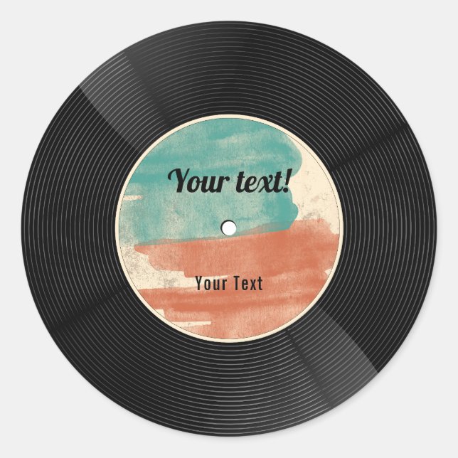 Pegatina Redonda Álbum de música de grabación de vinilo retro (Anverso)