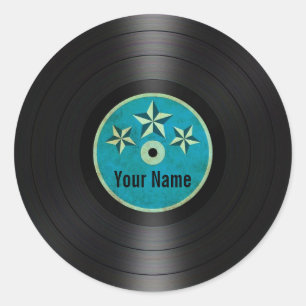 Pegatina Redonda Álbum de registro de vinilo personalizado de Blue
