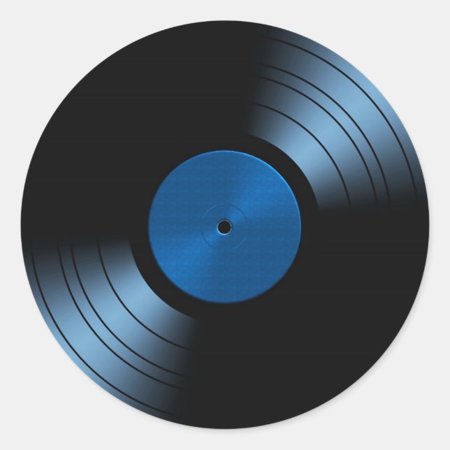 Pegatina Redonda Álbum de registro de vinilo retro en azul (Anverso)