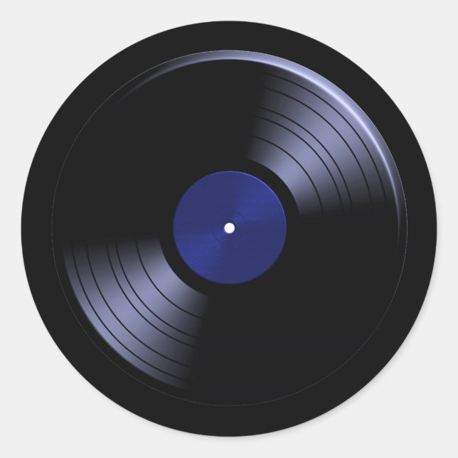Pegatina Redonda Álbum de registro de vinilo retro en azul (Anverso)