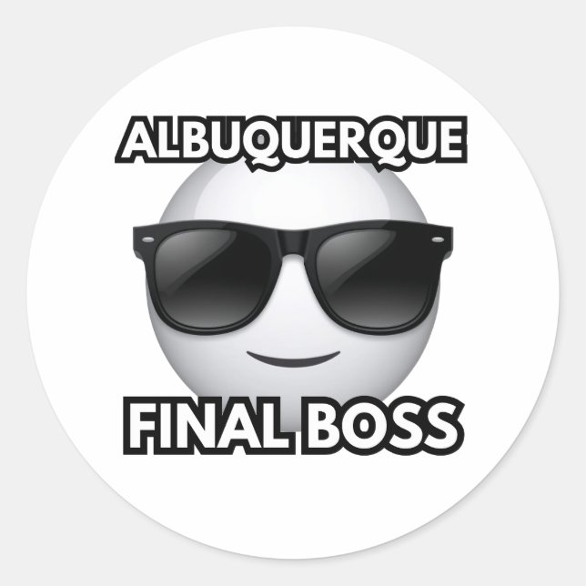 Pegatina Redonda Albuquerque Final Boss Cool Emoji Sticker (Anverso)