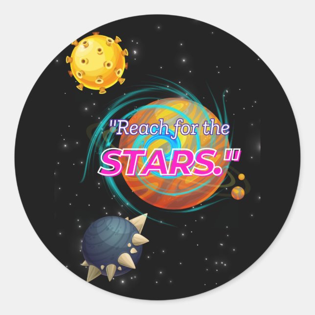 PEGATINA REDONDA ALCANCE DE LAS ESTRELLAS (Anverso)