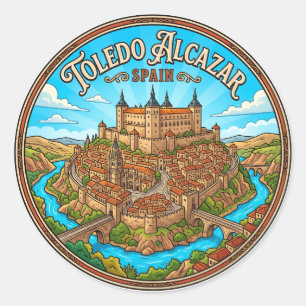 Pegatina Redonda Alcázar de Toledo España