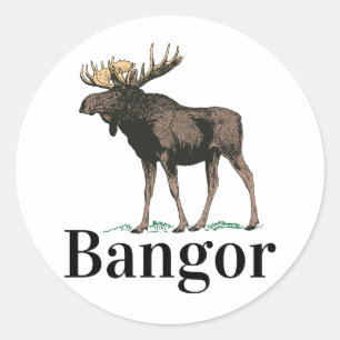 Pegatina Redonda alce de Bangor Maine