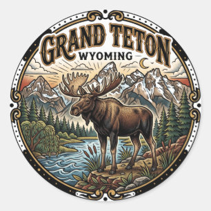 Pegatina Redonda Alce en el Parque Nacional Grand Teton Wyoming