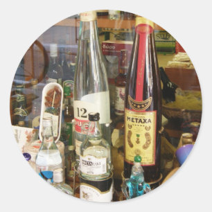 Pegatina Redonda Alcohol de Ouzo y del metaxa