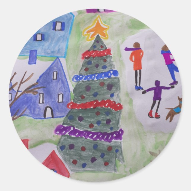 Pegatina Redonda Aldea de los navidades (Anverso)