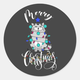 Pegatina Redonda alegre amante de los gatos navideños T-Shirt