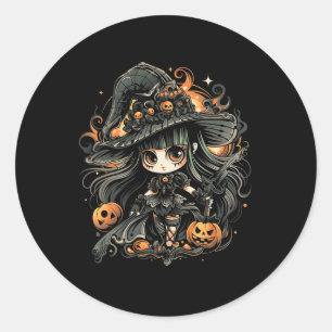 Pegatina Redonda Alegre arte de brujas de Halloween