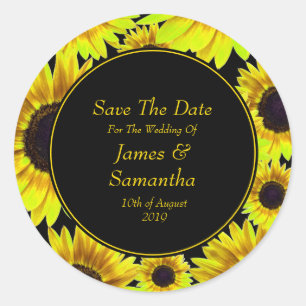 Pegatina Redonda Alegre Girasol Amarillo Brillante - Salva La Fecha