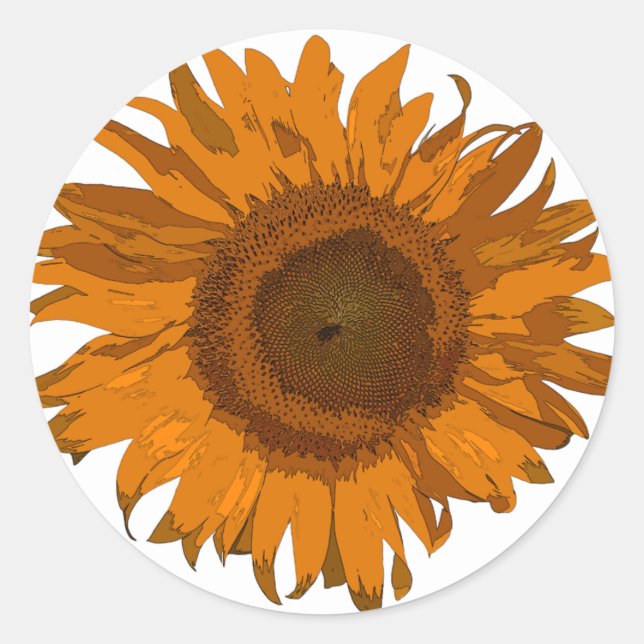 Pegatina Redonda Alegre Naranja Pop Art Sunflower (Anverso)