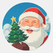 Alegre Papá Noel sosteniendo un pequeño árbol de N